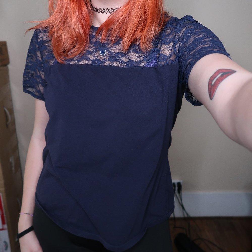 H&M Dark Blue Womens Short Sleeve Top